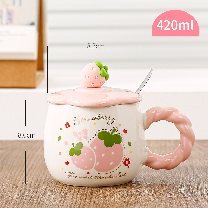 可爱草莓马克杯卡通水果陶瓷杯子大容量水杯高颜值女生早餐杯家用|undefined