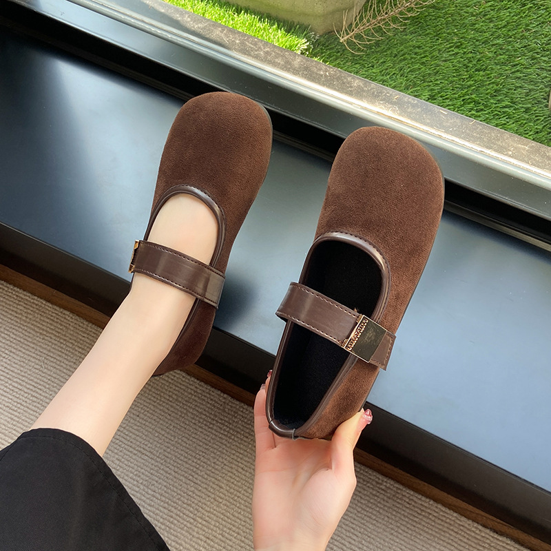 35-43码韩版复古浅口单鞋女2025年春秋新款百搭软底平底奶奶鞋女