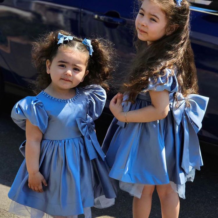 Blue Princess Dress For Little Girls Piano Performance Costume European American Style Christmas Baby Girl's First Birthday Tutu_voghion.com