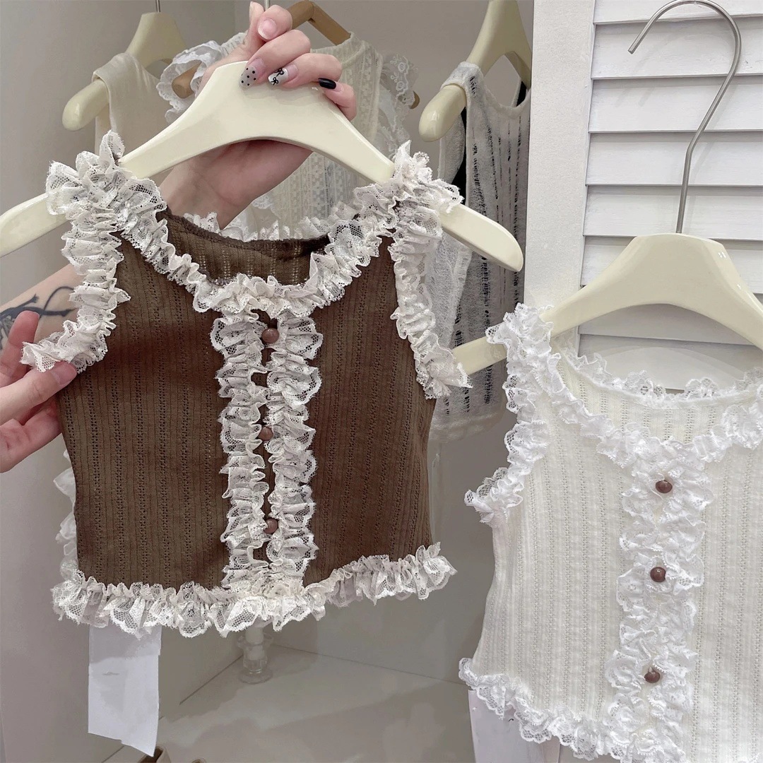 Limón salado siete niñas camisola de encaje nuevo verano niños estilo occidental tesoro femenino estilo princesa top coreano