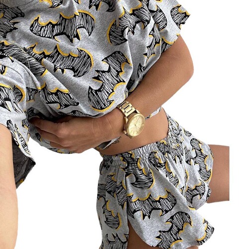 Amazon New Summer Best Selling Home Set Women's Sleepwear Set Short Sleeve Shorts Wearable Outside Creative Graffiti Casual