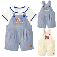 Miki Children's Summer New Boys and Girls Cartoon Navy Bear Embroidered Belt Shorts Baby Summer Overalls