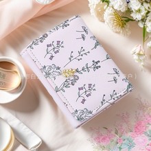 跨境设计感花草三折钱包女生短款零钱包防磁证件包wallet一件代发