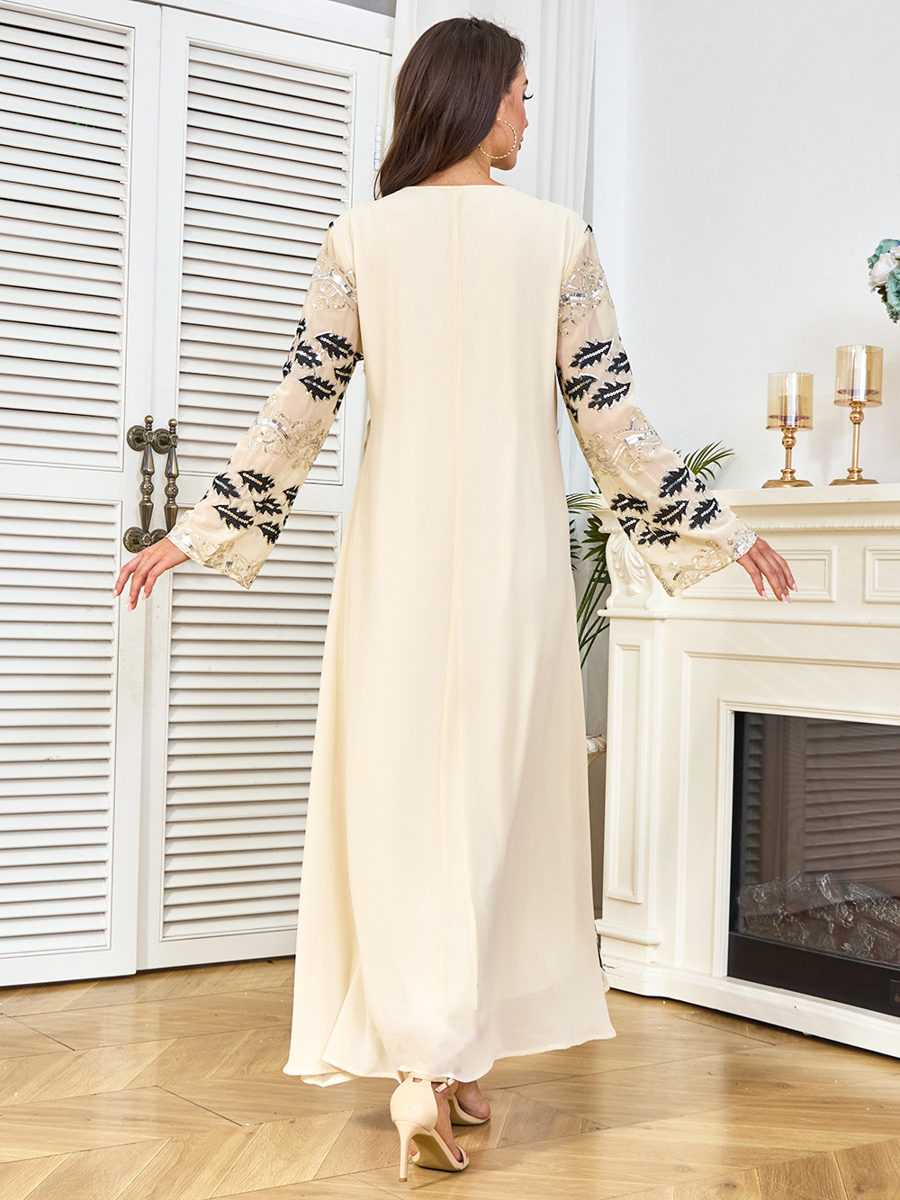 New Cross-border Dubai Abaya Clothing, Abaya, Middle Eastern Dress, Long-sleeved Sequined Arabic Gown_ecoleips.com