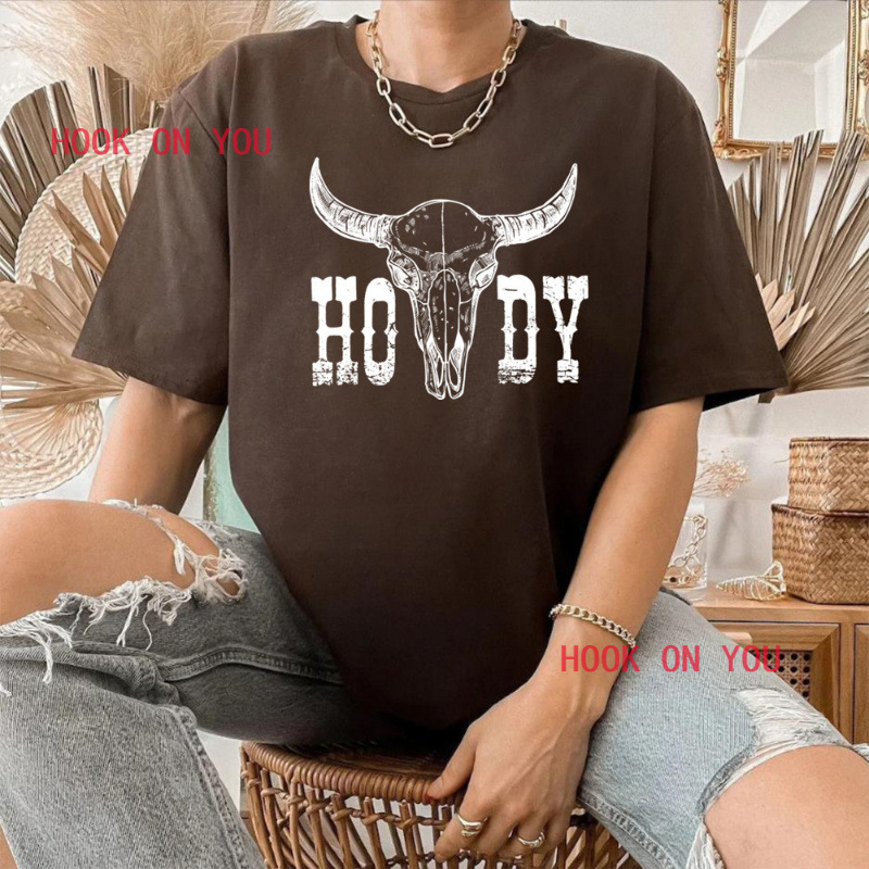 Vintage Howdy Shirt Howdy Cow Skull T-Shirt Women's Denim Shirt Country Music Denim Western T-Shirt Vintage