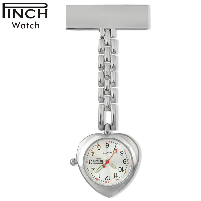 Luminous heart-shaped nurse watch alloy love hanging watch medical chest watch female nurse special pocket watch lettering with battery
