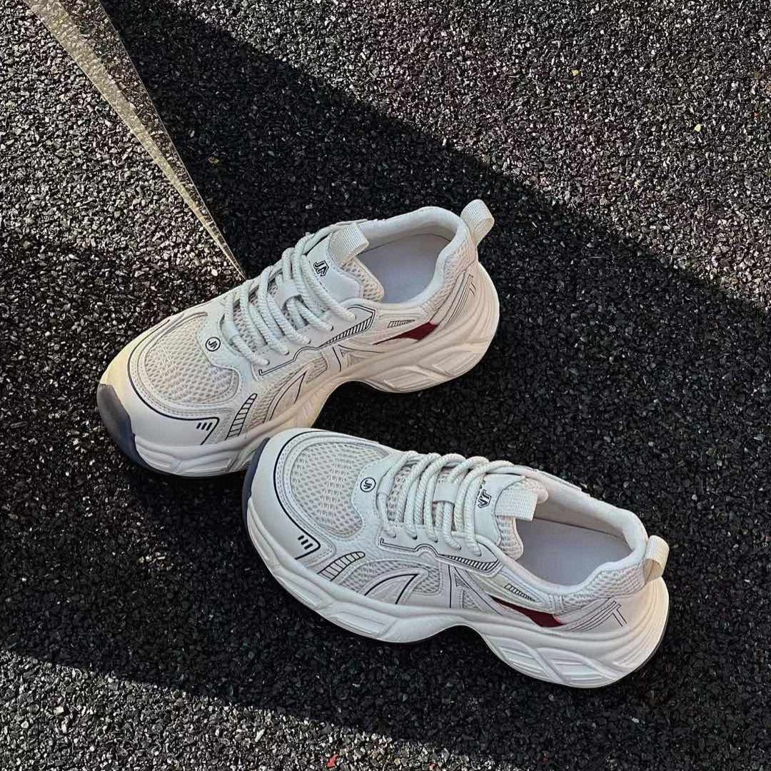 Giày sneaker chunky đế dày nữ tăng chiều cao mẫu mới 2025 — Màu be/xanh lam, Trà sữa