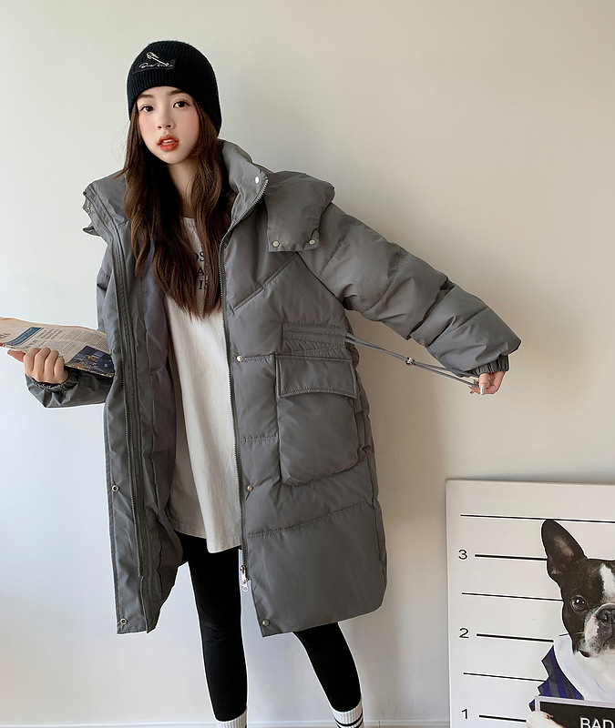 Coreana de estilo largo y medio de invierno de mujer 2023 nuevo suelto y grueso estudiantes con chaqueta negra encapuchada