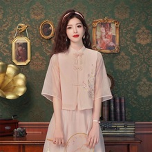 夏季新中式改良旗袍年轻款女装小个子国风茶服连衣裙子两件套装女