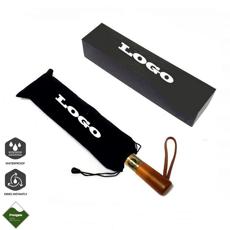 Amazon Cross-Border Best-Selling Wooden Handle Fully Automatic 70% off Umbrella Gift Box Set Umbrella Laser Engraved Handle Advertising Umbrella