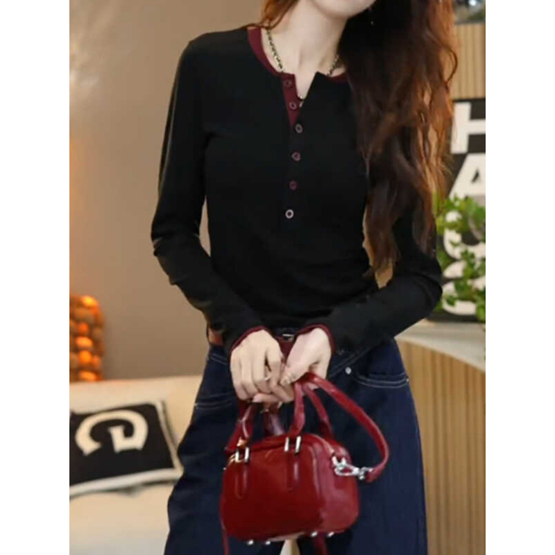 大码胖设计感假两件长袖恤女2025早秋新款打底衫正肩上衣