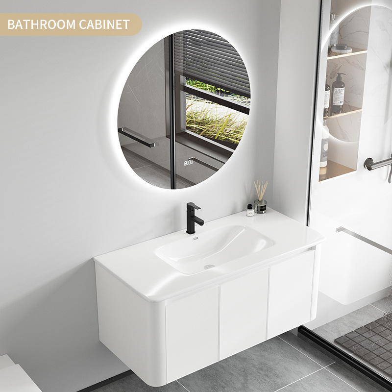 Simple espacio de aleación de aluminio de baño lavabo gabinete combinación baño lavabo mesa de lavado de cerámica cuenca integrada