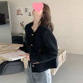 黑色法式小香风外套女春秋新款感粗花呢气质短款夹克上衣