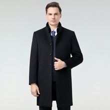 毛呢大衣男水貂毛领冬季款中年男士羊毛外套秋冬爸爸装羊绒厚风衣