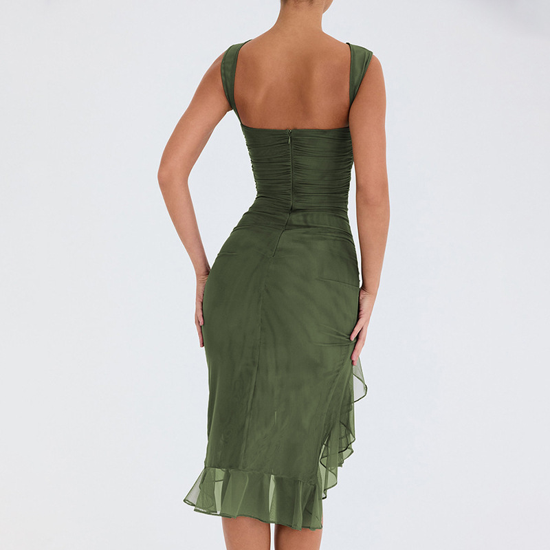 280g Weight Asymmetrical Dress, Knee-Length Dress Length Type Sleeveless Sleeve Length Mesh Dress Dresses Type Spandex, Mesh Yarn Fabric Type High Waist Waist Line Holiday, Cocktail Party Occasion Round Neck Neckline Slim Fit Type Solid Color Pattern Summer Season Women's Gender Pleated Design Elegant, Sexy Style Wholesale Women's Elegant Sexy Pleated Solid Color Holiday Cocktail Party Round Neck Sleeveless Mesh Dress 12