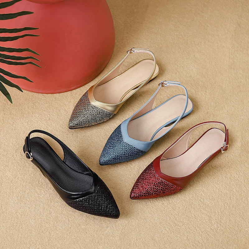 Женские сандалии 2024, весна-лето, новые элегантные Универсальные женские тапочки на плоской подошве с закрытым носком и сказочным острым носком, модные