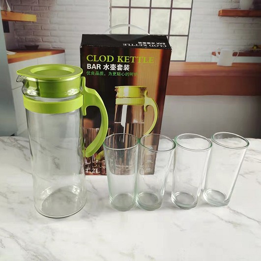 Verano hogar vidrio botella de agua fría traje de gran capacidad transparente simple botella de agua fría taza de agua juego de té de 5 piezas al por mayor