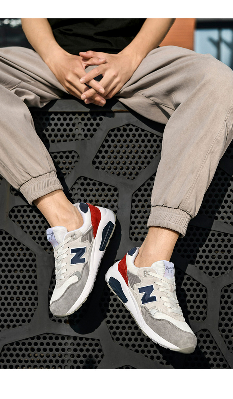Giày sneaker nam da thật cổ điển NB580 đế dày — p 580m màu trắng chi tiết 17