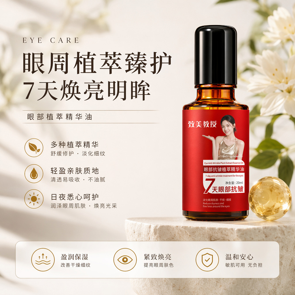Zhi Mei Professor's Anti-Wrinkle Plant Extract Eye Essence Oil: Firming, Moisturizing, Hydrating, Reducing Fine Lines, Massage Eye Area Essence Oil