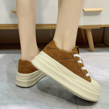 厚底系带休闲板鞋网红同款加绒单里松糕底增高小个子运动小白鞋女