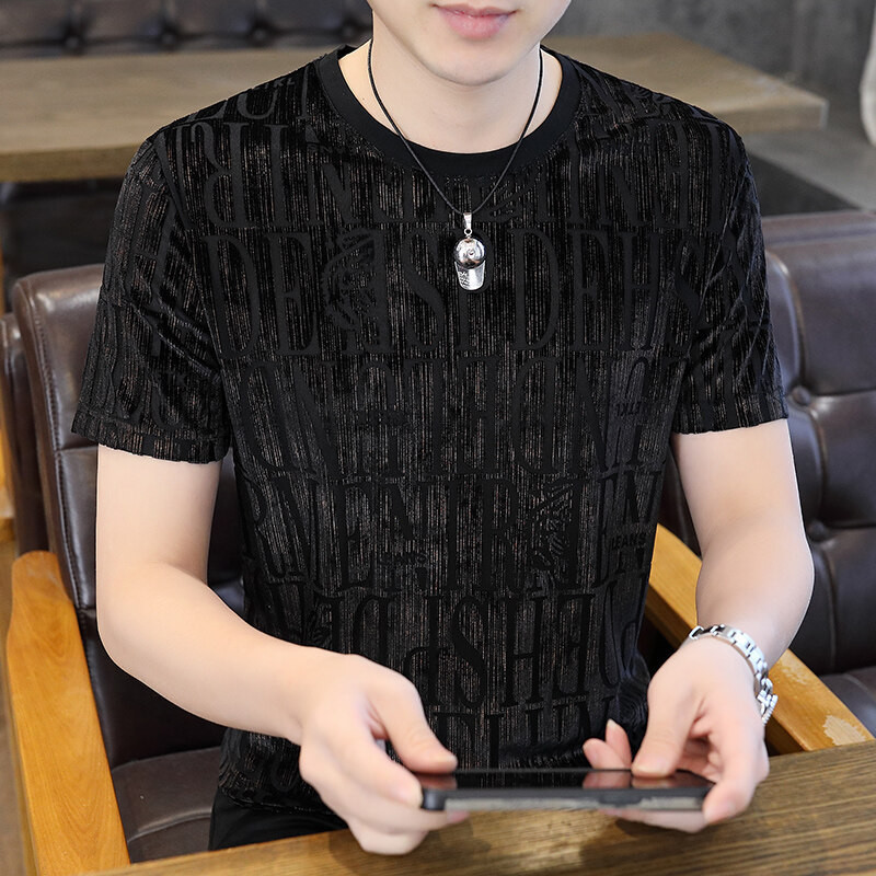 2025 giants-new men's youth velvet burning short-sleeved shirt cross-border 0108