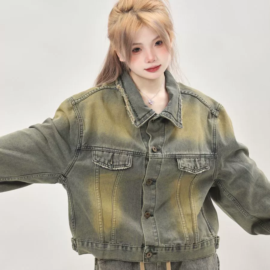 Retro short denim autumn sexy jacket, American style, loose fit