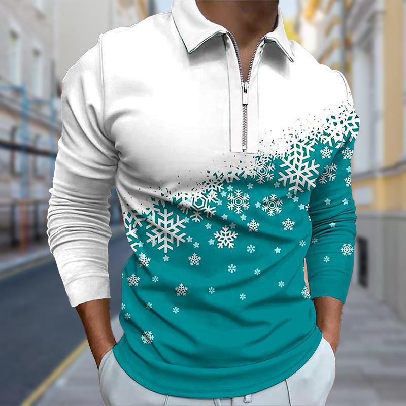 Camisa POLO de solapa de hombre básica simple con estampado digital, camisa delgada de manga larga con cremallera MB14