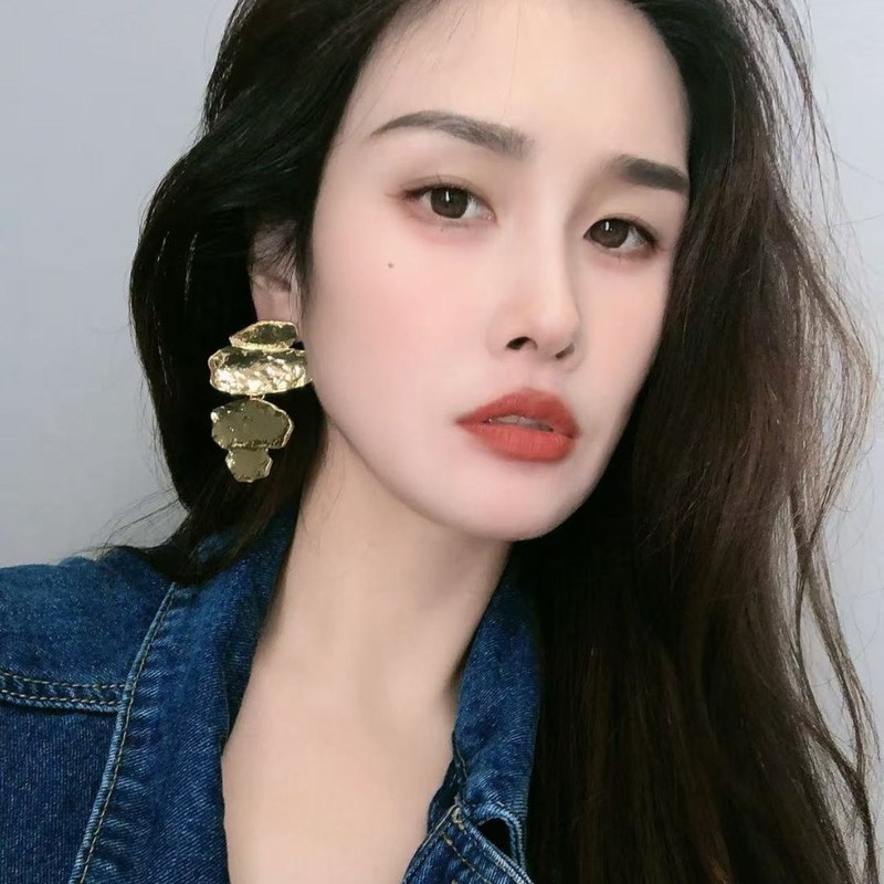 欧美跨境不规则异形拼接夸张大耳环电镀18K金时髦网红风耳饰品|undefined