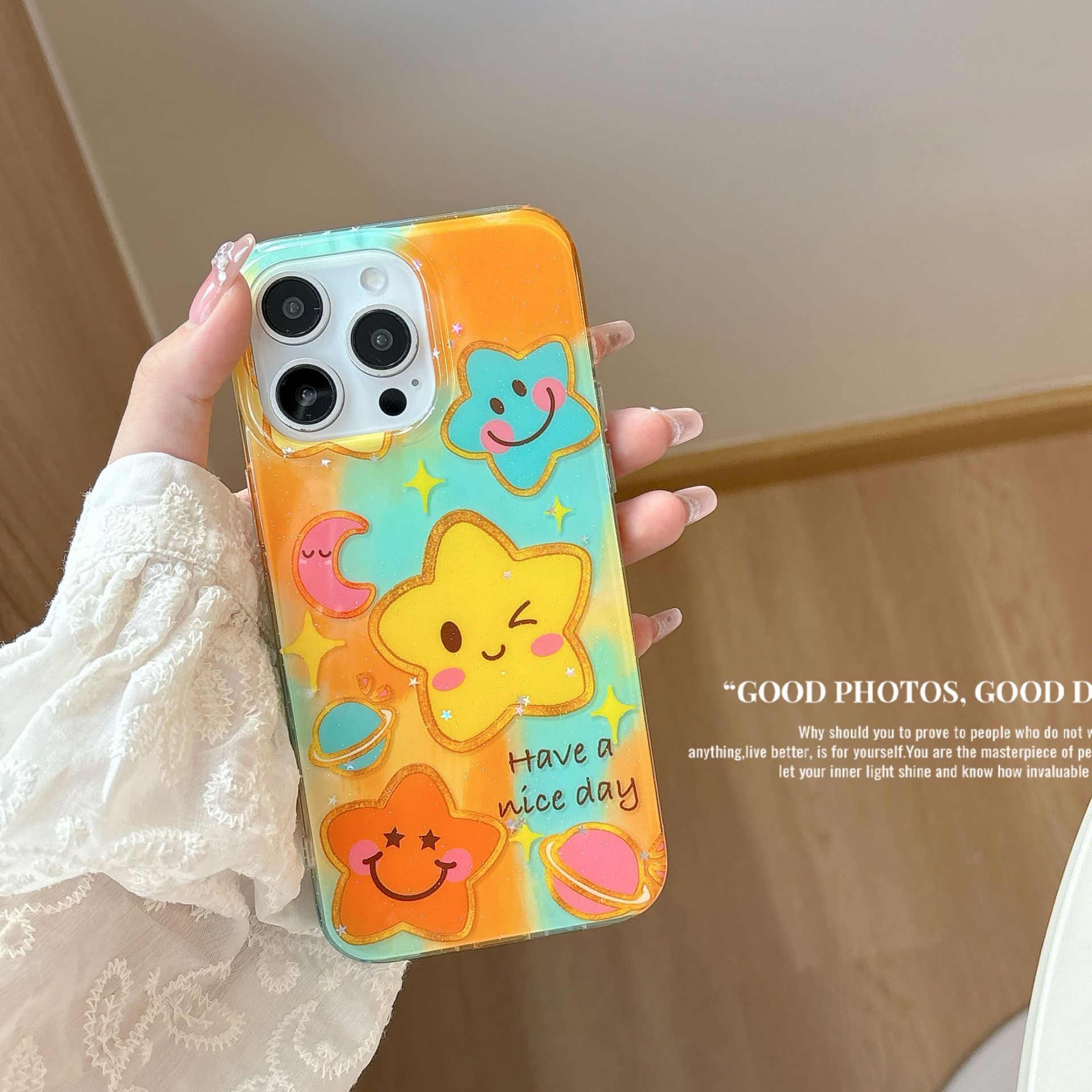 Personalidad Rainbow Star Graffiti Adecuado para Apple 16ProMax Funda para teléfono móvil 15Pro Pareja 14/13 Cadena 15Pm