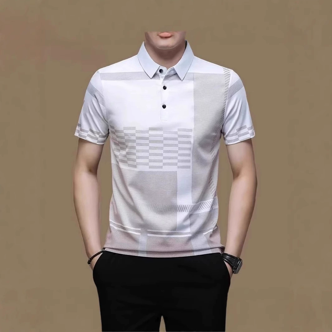Новая летняя мужская высококачественная легкая футболка в деловом стиле с короткими рукавами, рубашка-поло с принтом, модная повседневная рубашка-поло с лацканами