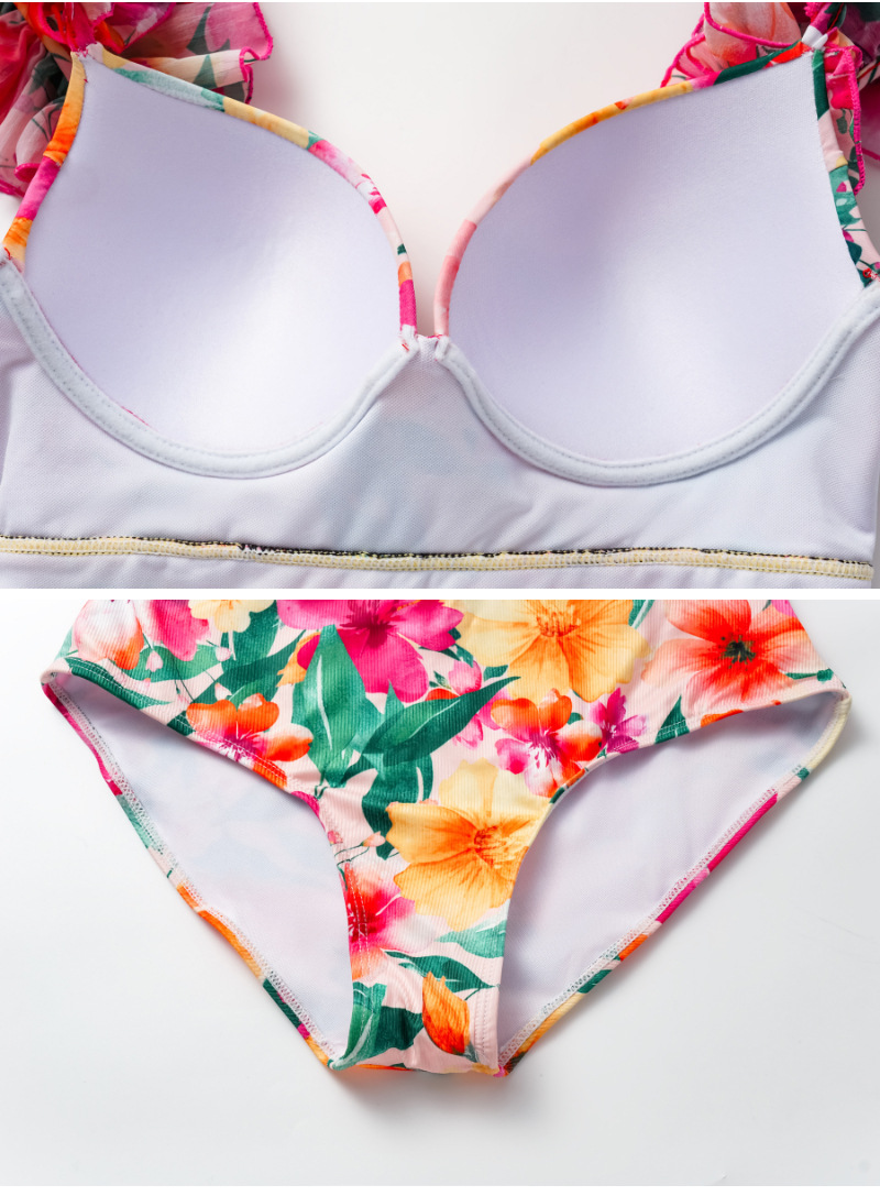 Slim Fit Type Women's Vacation Flower 2 Pieces Set One Piece Swimwear