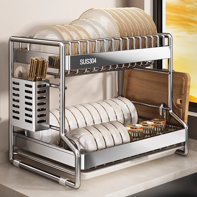 Dish Storage Rack, Dish Rack, Drain Rack, 304 Stainless Steel Kitchen Rack, Multifunctional Cupboard for Dishes and Plates