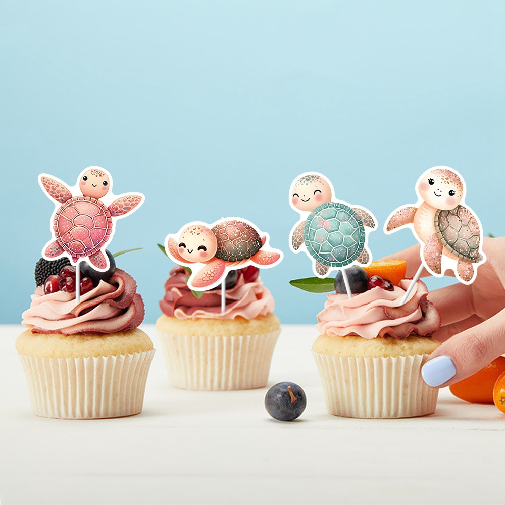 Nuevos complementos de tortuga de decoración de fiesta de cumpleaños transfronterizos tarjetas de decoración de pastel de cumpleaños