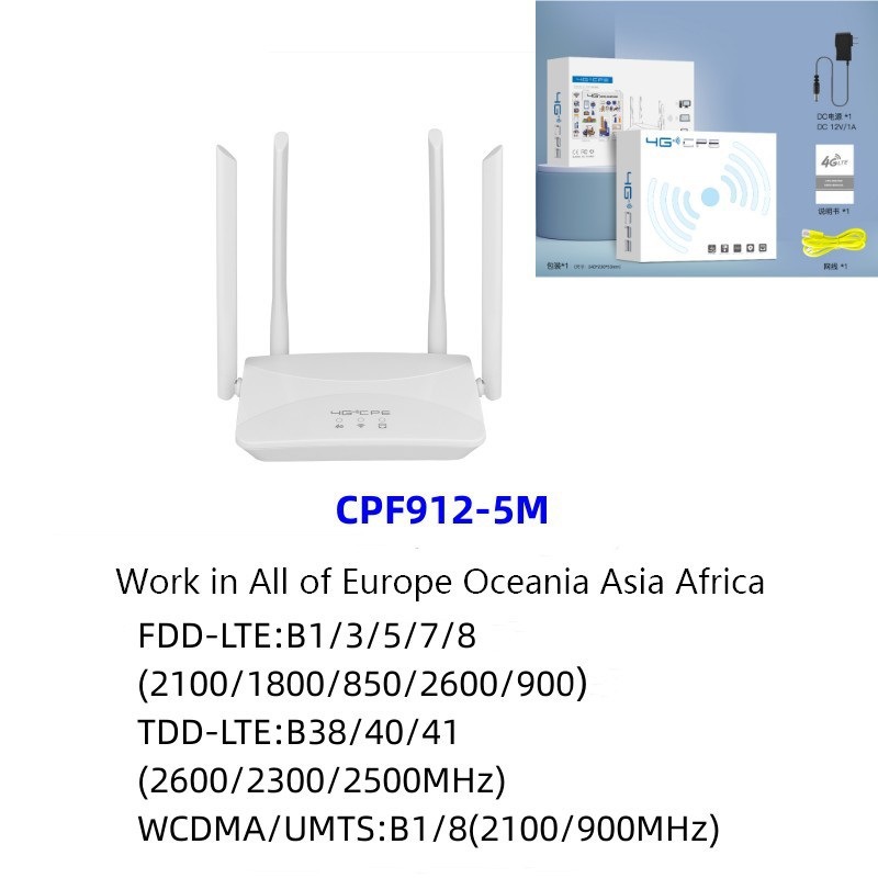 4G router inalámbrico plug-in tarjeta externa 4 antena plug-in de cable de red Puerto Nuevo 4G CPE oficina en casa CPF912