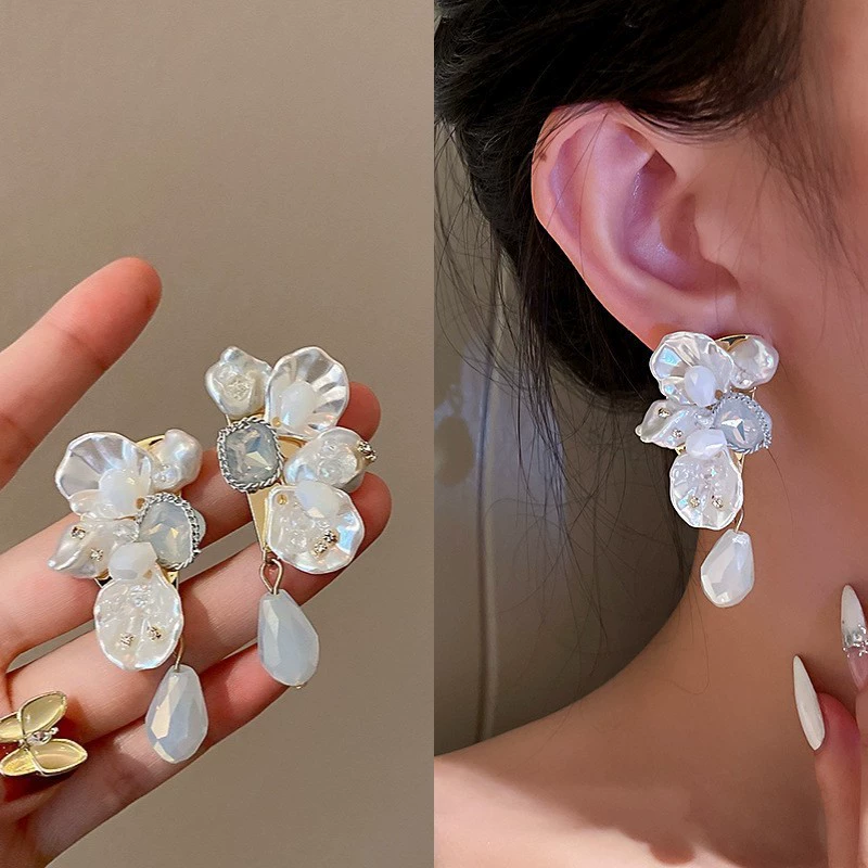 Серьги Baoyu bow & flower коллекция, французский лёгко-люкс стиль с жемчужной отделкой