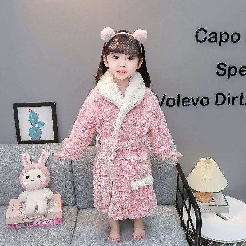 Girls' Autumn and Winter Nightgown Coral Velvet Girls' Baby Kidsren's Flannel Pajamas Winter Home Clothes Bathrobe