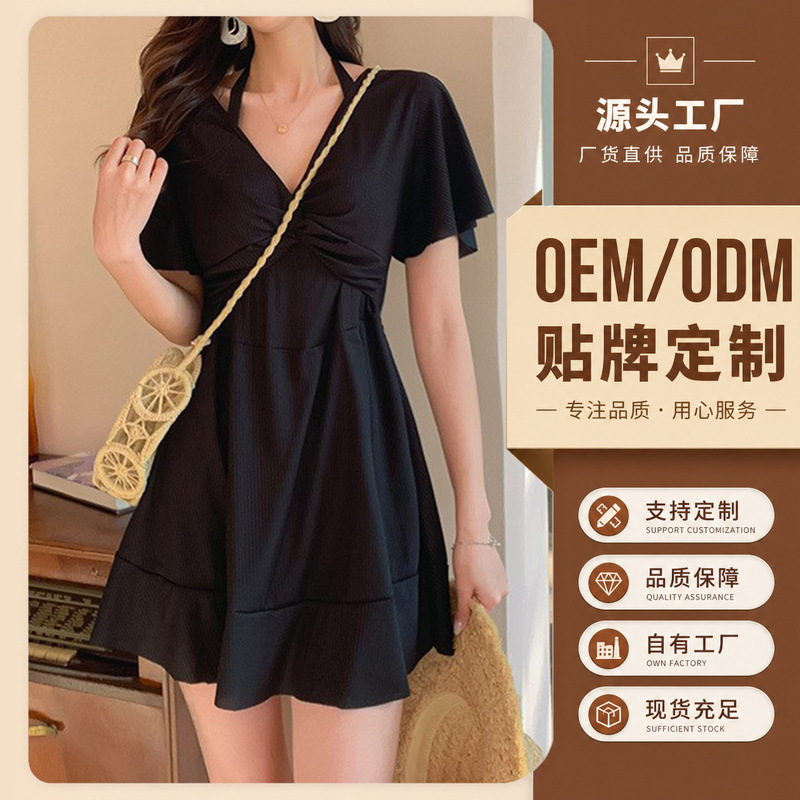 chubby girl swimsuit women's plus size conservative one-piece skirt sexy small chest gathered thin meat-covered hot spring swimsuit factory wholesale