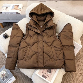 可拆卸加厚2026新款羽绒棉衣棉袄外套冬季棉服女短款时尚休闲连帽