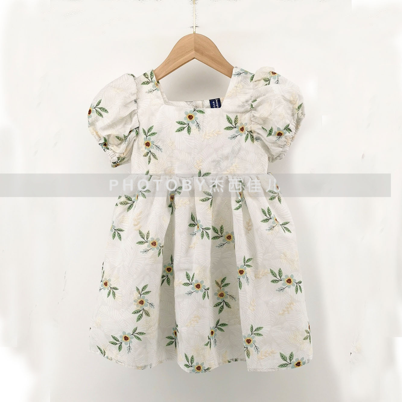 Ins falda de muñeca de verano coreana niña bebé lazo manga abullonada vestido de princesa vestido de cuello cuadrado floral