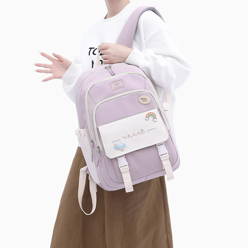 Mochila Jianglida para estudiantes de secundaria, para niñas, moderna y fresca, con diseño de letras en bloques de color dulce, gran capacidad, mochila de doble asa con amortiguación de aire.