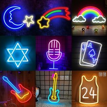 外贸亚马逊LED霓虹灯吉他语音话筒造型直播室内发光墙壁装饰道具