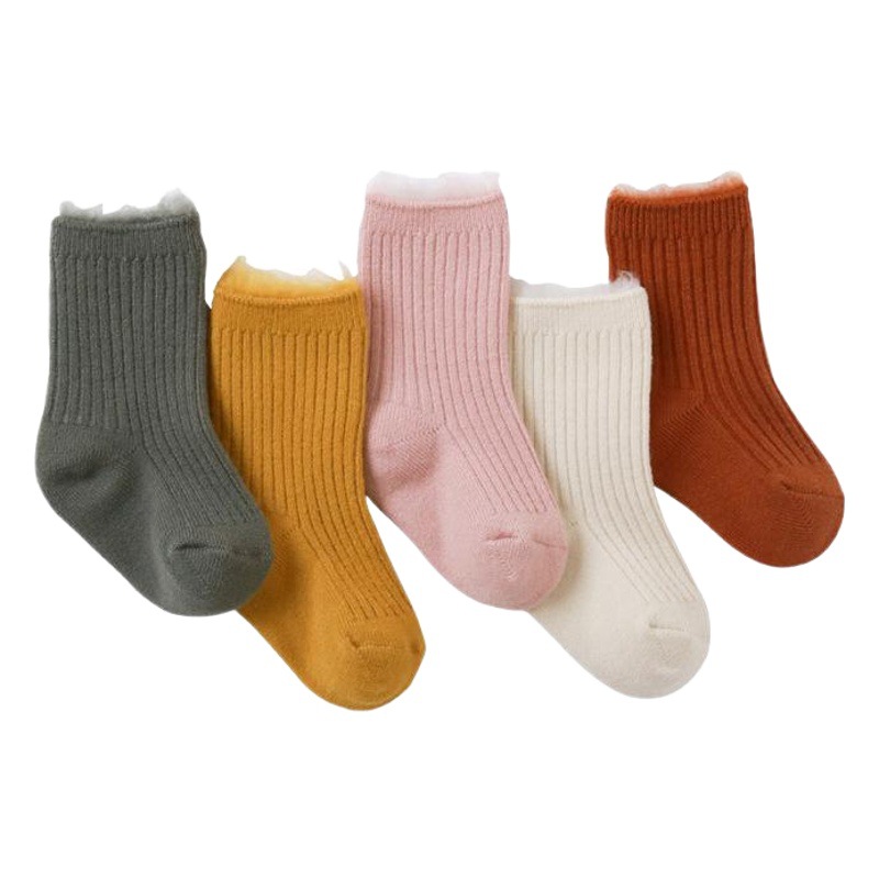 19 nuevos calcetines de bebé forrados de lana engrosados de otoño e invierno con doble aguja pit media pantorrilla calcetines cálidos para niños