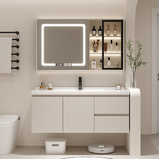 Cream Ceramic Integrated Basin Bathroom Cabinet Combination Solid Wood Bathroom Washbasin Washbasin Washstand Washbasin