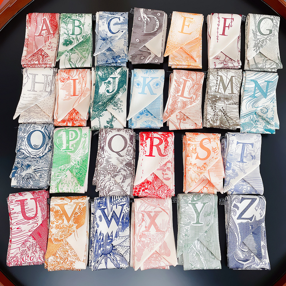 20g Weight Silk Scarf Classification Daily Occasion Silk Material Letter Pattern All Seasons Season Women'S Gender Printing Design Fashion Style Women's Fashion Letter Silk Printing Silk Scarves 1