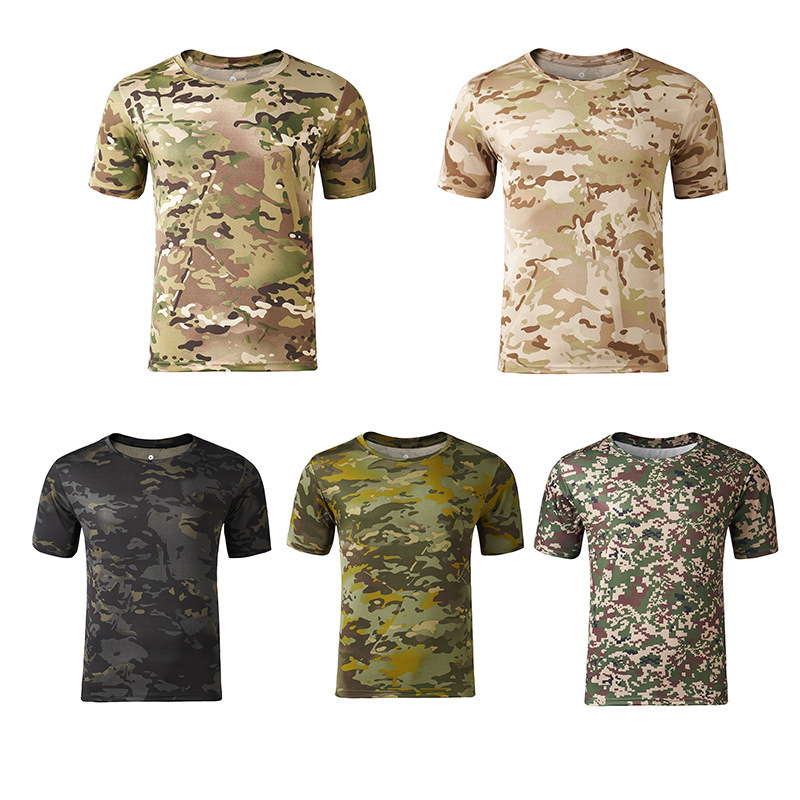 Outdoor Camouflage T-Shirt Summer Sports Quick-Drying Mesh T-Shirt Polyester Double-Sided Breathable T-Shirt Men's Ready Stock Short-Sleeved
