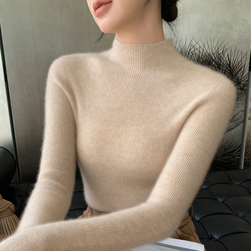 First-Line Garment Wool Base Shirt Women's Autumn and Winter New Half-turtleneck Inner Sweater Slim-Fit Slimming Cashmere Sweater