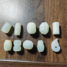 和田玉古玩老型珠手工diy串珠配饰雕刻原创仿古带沁22x11mm左右