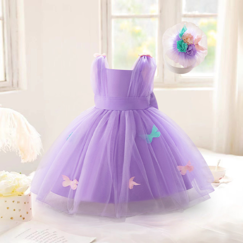 Vestido infantil nuevo vestido de princesa sin mangas, mariposa tridimensional, vestido de desfile de cumpleaños de niñas image 3