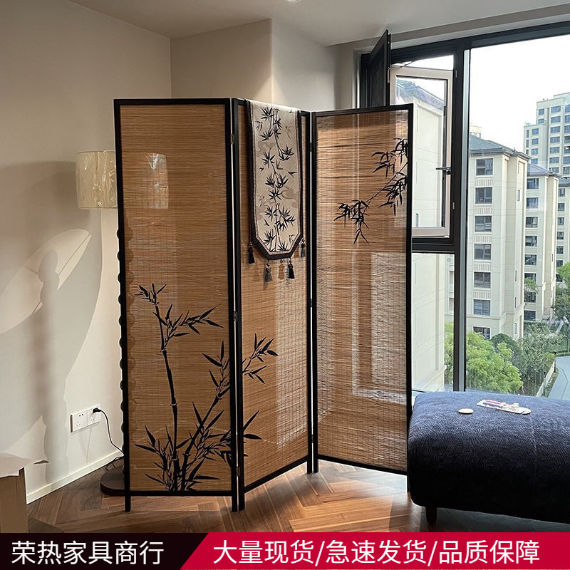 New Chinese-Style Partition Screen, Tea House with Traditional Chinese Style, Bamboo Shadow Theme Decorative Wall Background, Tea Room Bamboo Weaving Partition, Balcony Renovation