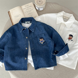 [Mountain View] Boys Shirt Denim Jacket 2025 Spring and Autumn New Korean Children's Baby Long Sleeve Casual Jacket